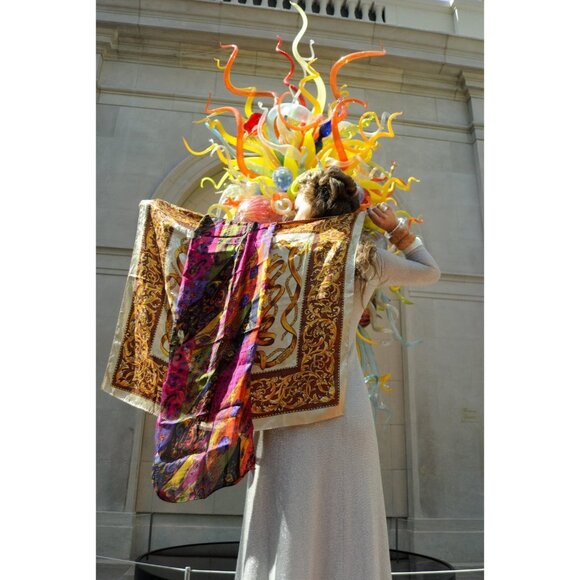 Metallic Golden Floral Chain Straps Scarf Vintage Accessories - Picture 3 of 3